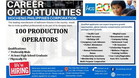 fcie job hiring production operator|Job opening in FCIE CITY OF DASMARINAS .